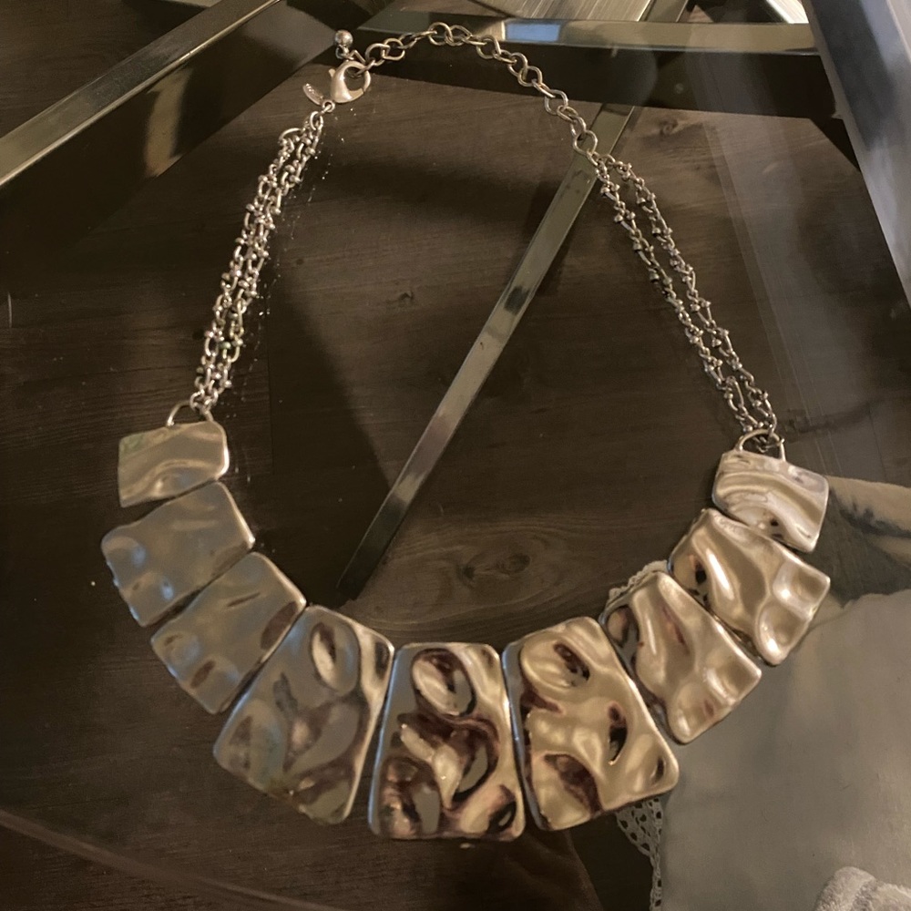 Silver chunky chain link pendant necklace Chico's signed jewelry